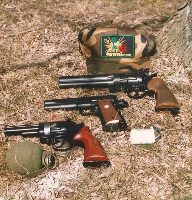 Pistols used by Joe Survival. Center pistol unknown.