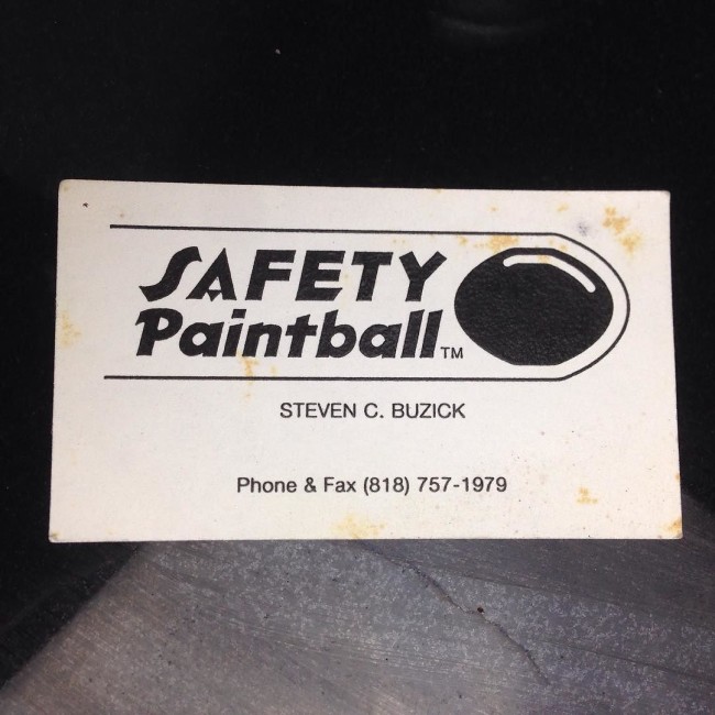 Steven Buzick's Safety Paintball Business Card.