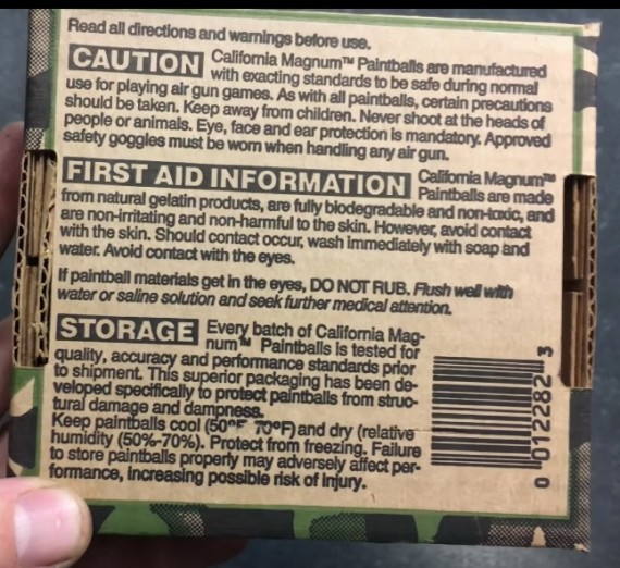 Warnings printed on the back of the California Magnum box.