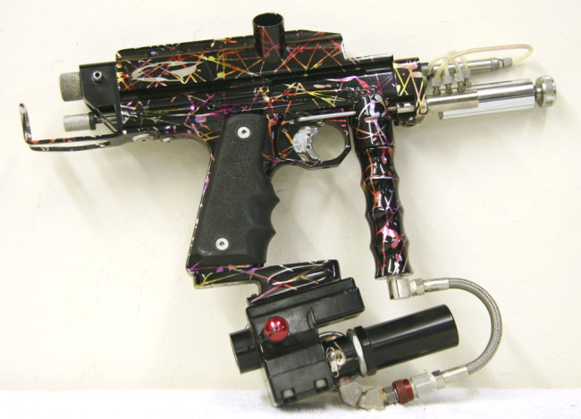 Kapp rainbow splash 1998 Autococker setup with a max flow and drop forward. Right side view.