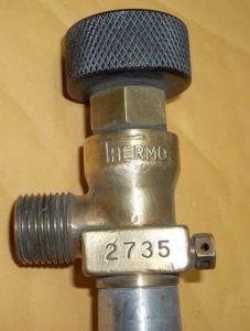 Thermo tank valve, post cleaning / polishing. Knurled oversize nut on top.