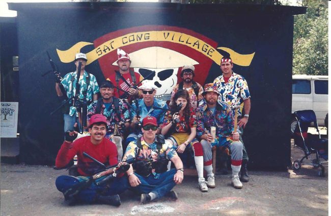 Headhunters at Sat Cong Village Hawaiian shirt day c.1987? Bud Orr back row, 2nd from left.