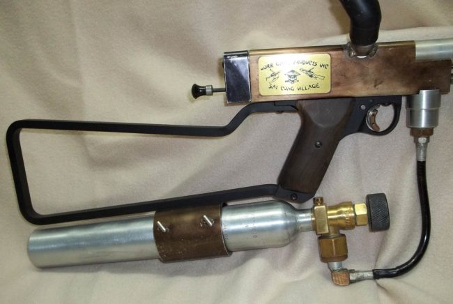 Sheridan wire stock, with Thermo Tank, matching rootbeer tank holder, Sat Cong Village brass sticker and Sheridan Wood grips on Sniper 1 #21 post restoration.