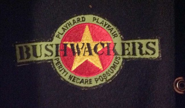 Bushwacker patch on the front of John Coleman's Bushwacker letterman jacket. Photo courtesy John Coleman.
