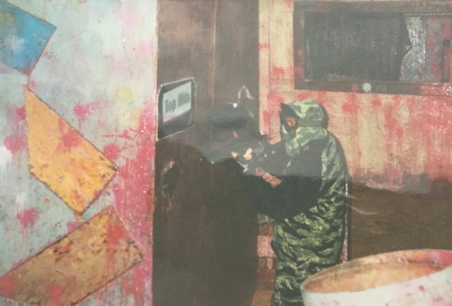 John Coleman playing with his Minicocker at Indoor Warfare in Gardena/Hawthorne (?). Wearing pullover Tiger Stripe with Black Sleeves. Photo courtesy John Coleman.