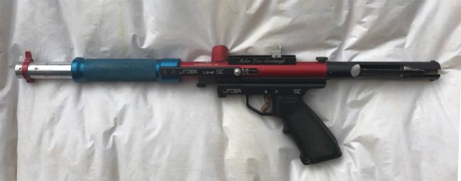 Left side of John Coleman's JT USA Line SI Bushmaster with sight rail engraved for the Bushwackers and player John Van Amburg. Photo courtesy John Coleman.