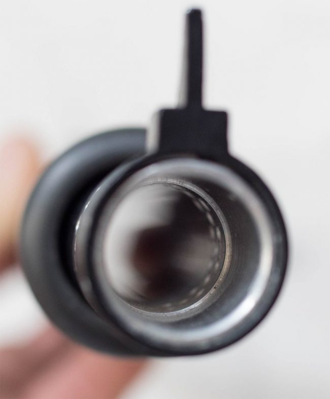 Interior look at end of barrel muzzle break on Long Body Lapco pump.