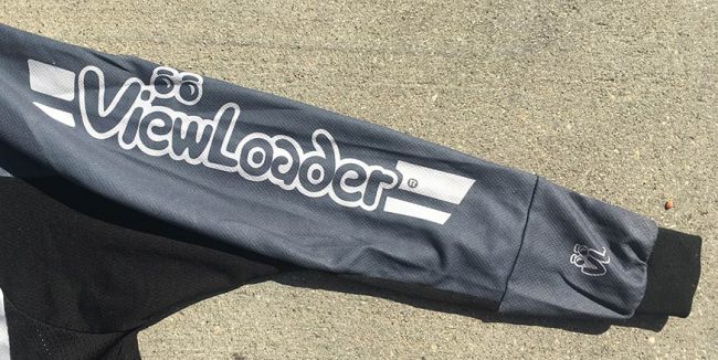 White viwloader text on great sleeve of Viewloader jersey.