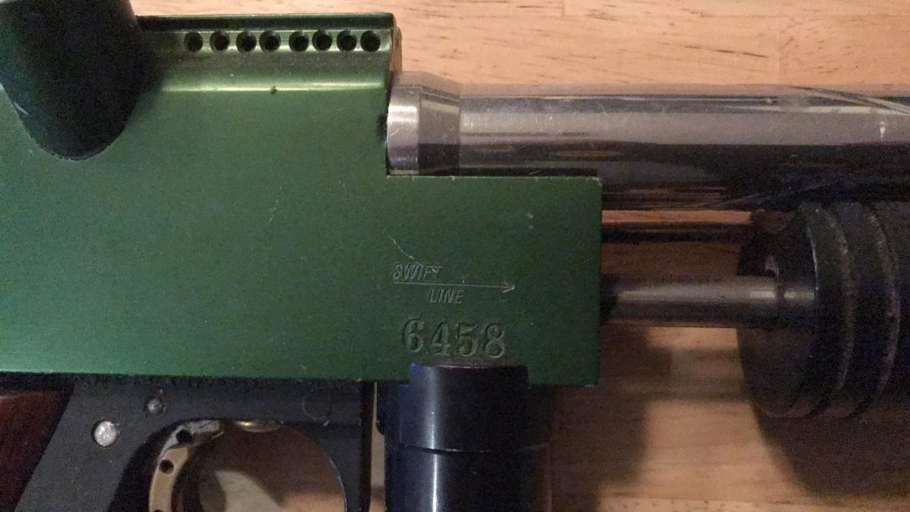 Close up on the Swift Line stamp and serial number on Skip Swift's personal Swift Line Sniper 2. Photo courtesy Skip Swift.