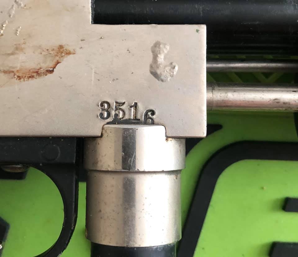 Serial stamp on the side of Vito Doria's Swift Line Sniper. From the collection of/photo courtesy Vito Doria.