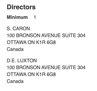 David Luxton of and S Caron listed as directors.