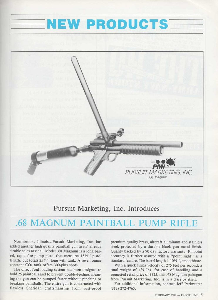 PMI .68 Magnum new product write up in the February 1988 issue of Front Line magazine.