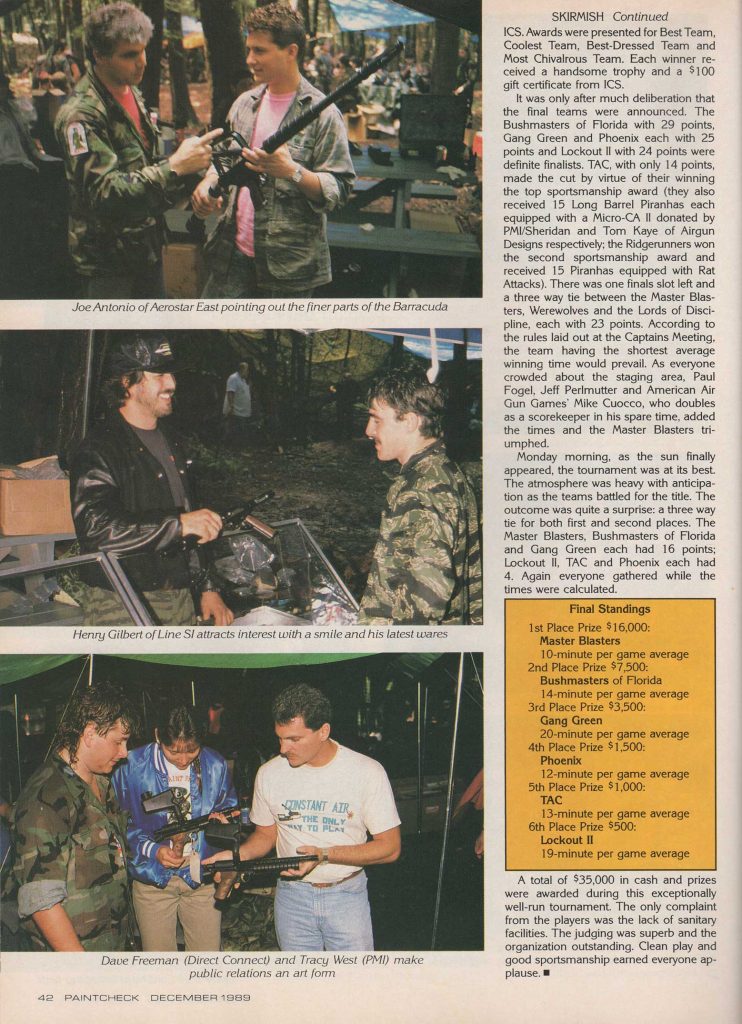 4th Annual North American Championship Tournament and Trade Show at Skirmish USA, in Jim Thorpe, PA. Page 2. Scanned from the December 1989 issue of Paintcheck. Report by CG Welikson and Photography by Ken Kelsch.