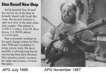 A scan from the November 1987 issue of Action Pursuit Games on Stanley Russell's shop.